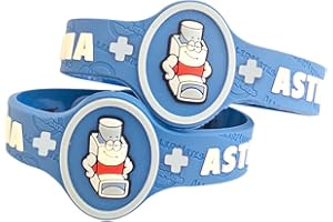 ALLERMATES Kids Asthma Band, Kids Medical Wristband – Colorful Asthma Alert Bracelet, Latex Free Asthma Medical Alert for Kids Ages 3+ Asthma Awareness Bracelets Adjustable & Soft (2 Pack “Puffer”)