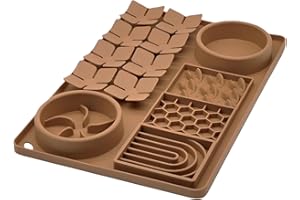 Evenco Slow Feeder Bowl, Silicone Lick Mat with Suction Cups for Dog Cat, Snuffle Mat for Pet Smell Training, Puzzle Toys for Bored Puppy, Interactive Sniff Mat for Slow Eating and Keep Busy, Brown