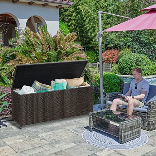 YITAHOME 165 Gallon Large Outdoor Storage Box, Weatherresistant Woven Rattan Deck Box, Wicker