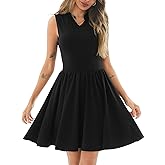 Women's Casual Work Summer Dress V Neck Sleeveless Pleated Beach Sundresses Boho Midi Swing Dresses