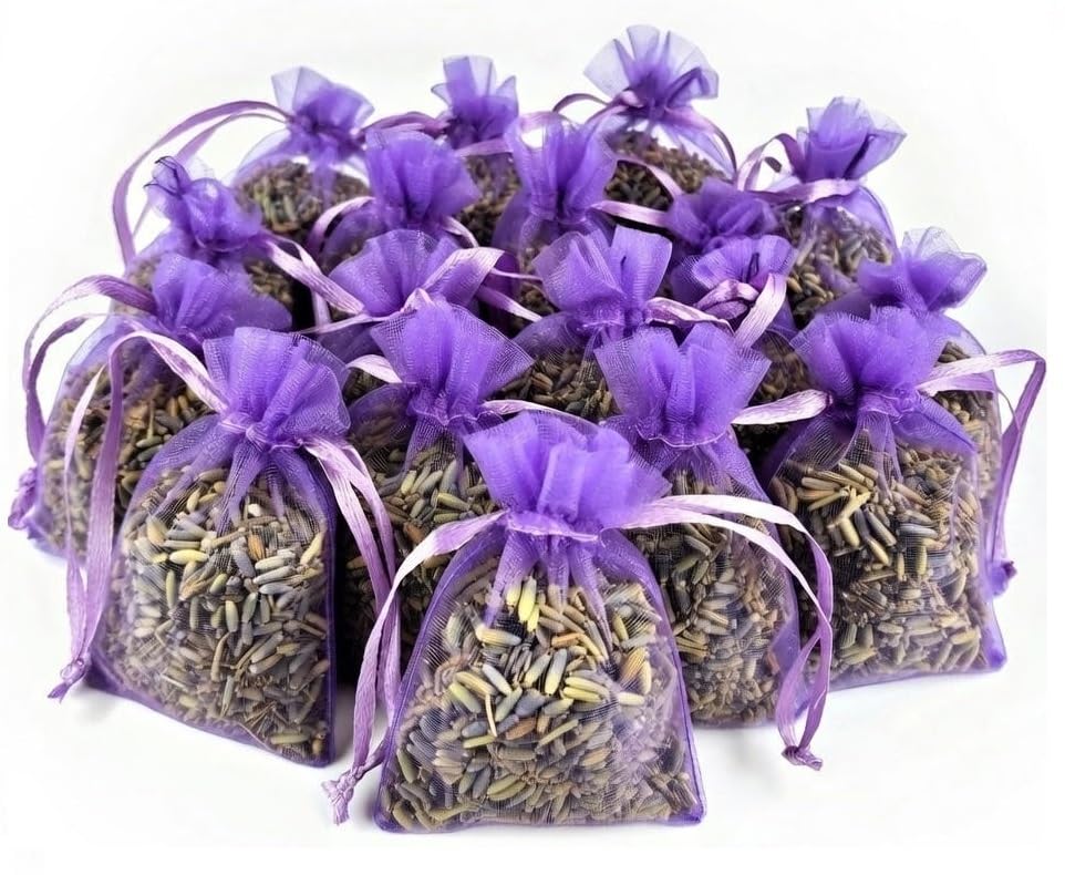 3drom 12 Sachets of Premium Dried English Lavender in Delicate Lilac Organza Bags - Natural Home Fragrance, Sleep Aid, Gifts & Moth Repellent