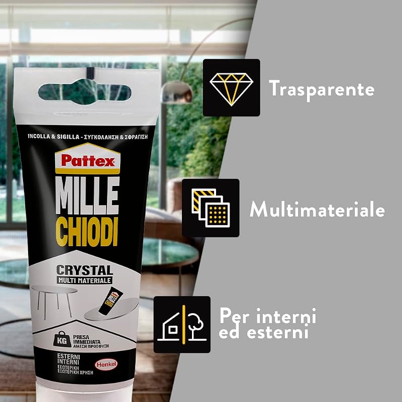 Millechiodi Crystal, Adesivo sigillante per vetri e specchi, 90 g