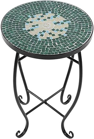 Amazon De Cocoarm Runder Blumenhocker Mosaik Beistelltisch Mosaiktisch Gartentisch Fur Balkon Garten Metall 52 35 35 Cm