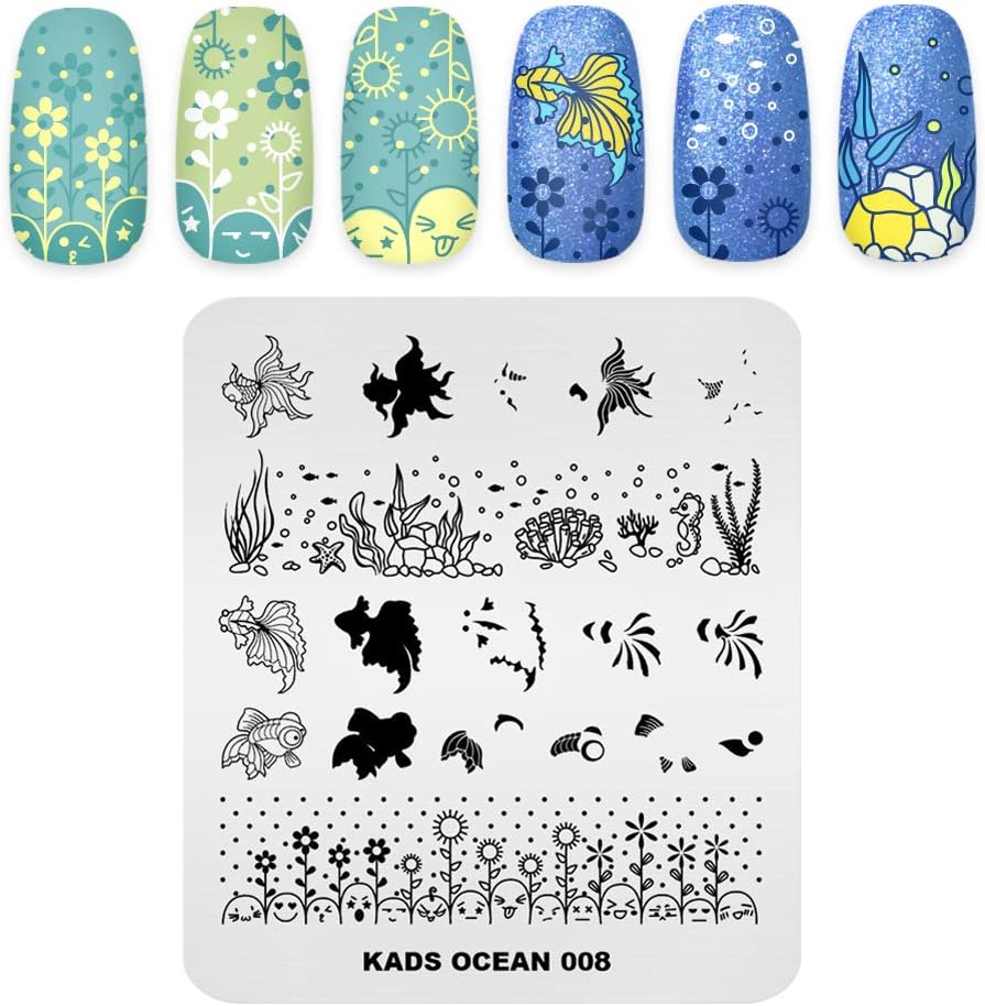 KADS Stamping Plates for Nail Art Ocean Golden Fish Template Image Plate Stencil Nails Tool (OC008)
