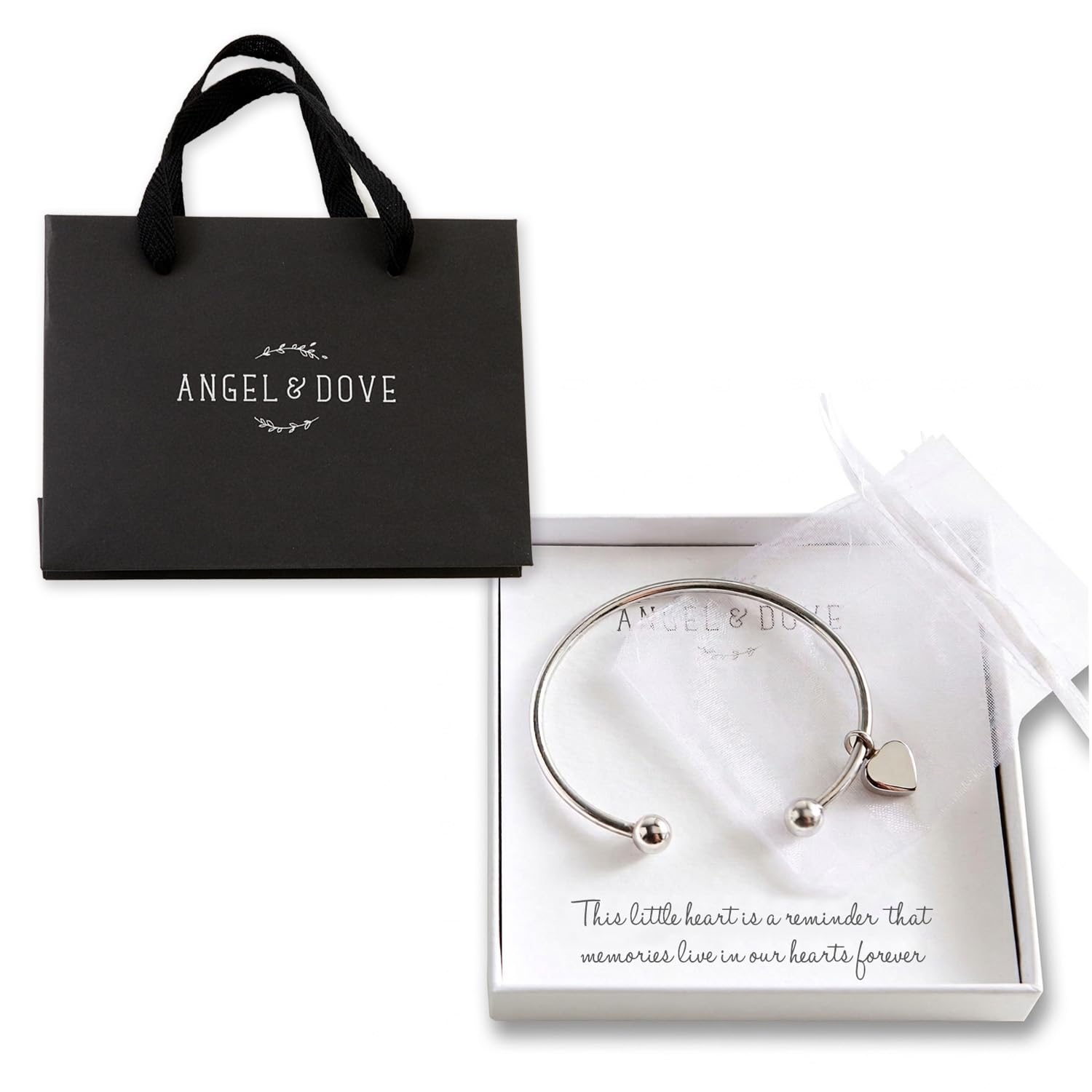 ANGEL & DOVE Heart Cremation Ash Bangle Bracelet - Sympathy Gift with Bag & Card