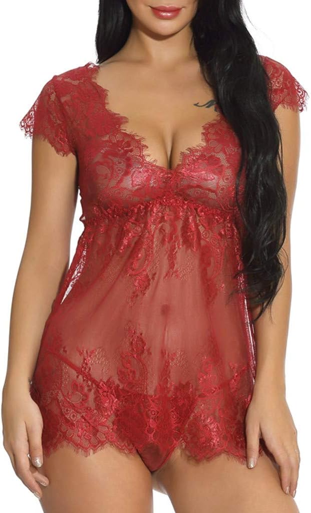 Woman Pajamas Jaminy Women Sexy Girl Cute V-Neck Lace Lingerie Underwear Sleepdress with G-String