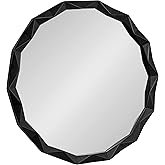 Kate and Laurel Endicott Modern Geometric Round Wall Mirror; 26 Inch Diameter; Black; Transitional Faceted Wood Circle Mirror
