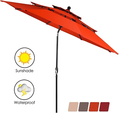 Tangkula 10 Ft Patio Umbrella Outdoor 3 Tier Auto Tilt Umbrella W Double Vented Market Table Tilt Umbrella With Crank Outdoor Aluminum Umbrella For Market Backyard Pool Garden Orange Amazon Ca Patio Lawn Garden