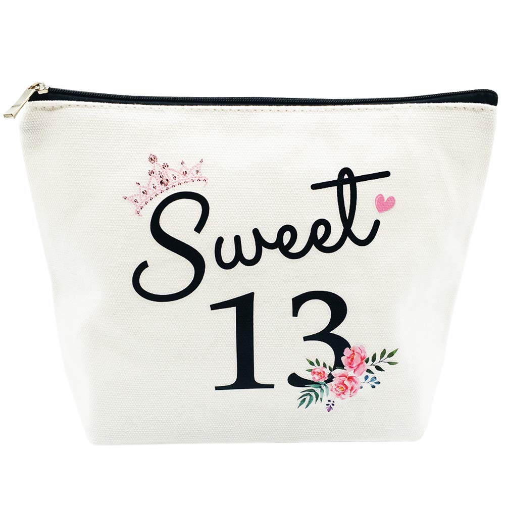 Sweet 13 Birthday Gift for Teen Girls - Cute Makeup Bag for Best Friend Daughter Turning Thirteen