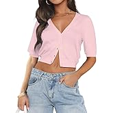 Ezbelle Summer Women's V Neck Cardigan Sweater Knit Sexy Short Sleeve Tops Crop Button Down Shirt 2026