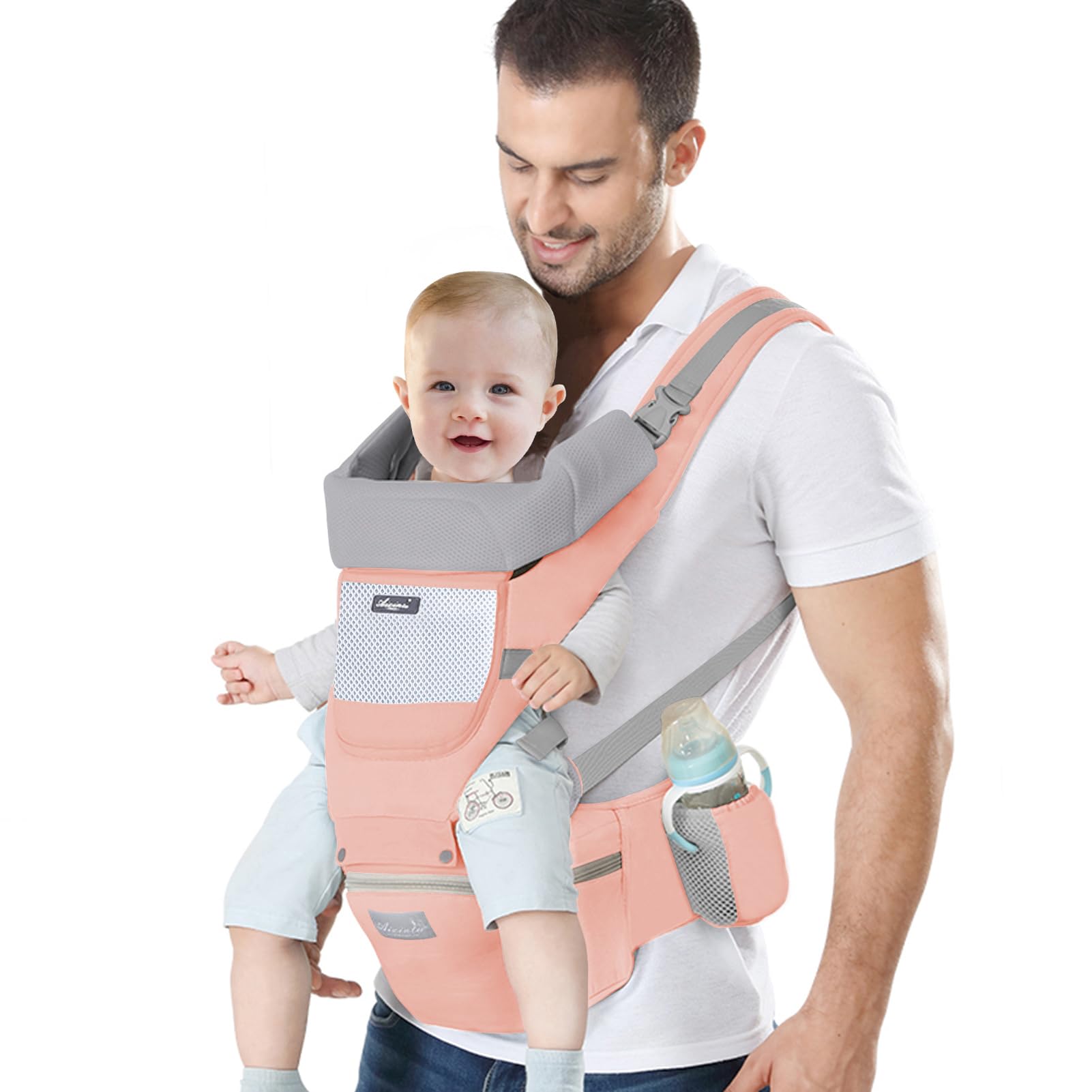 IULONEE Baby Carrier with Hip Seat Ergonomic Toddler Carriers Backpack Baby Shoulder Carrier Adjustable Front and Back Carry for Newborn 3 Months to 3 Years(7-45lbs) (Pink)