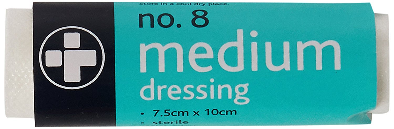 Reliance Medical No.8 White Medium Dressing - Low Adherent, Soft, Stretchy, Sterile Wound Pad Dressings For First Aid, 7.5cm x 10cm, Boxed (Pack of 10)