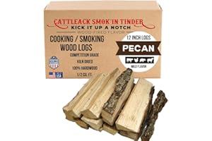 Cattleack Smok'in Tinder Logs, Cooking, Smoking, Grilling, Master BBQ - USA Smoking Wood Logs, 12" Length, Up to 3" Wide, Comes in 12"x12"x6" Box, 1/2 Cu. Ft., Secret to Smoky Perfection (Pecan)