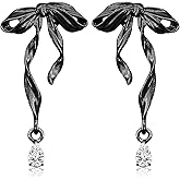unixmoment Cute Alloy Bow Knot Crystal Dangle Drop Earrings Ribbon Pearl Rhinestone Stud Earrings For Women