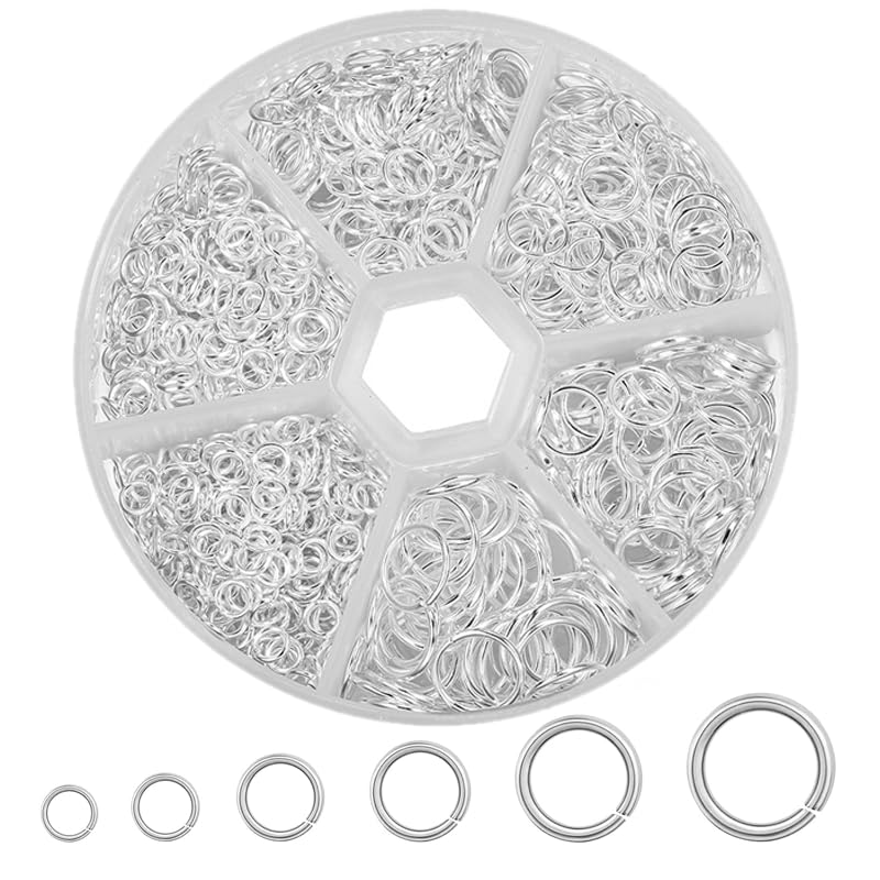 Youery Pack of 970 Silver Jump Rings, Jewellery Repair Rings, Metal Chain Rings, Jump Rings (4 mm, 5 mm, 9 mm, 7 mm, 8 mm, 10 mm) Jump Rings for Necklaces, Bracelets, DIY Jewellery Making
