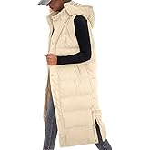 Grlasen Womens Long Puffer Vest Hooded Sleeveless Winter Coats Quilted Warm Zip Up Padded Outerwear