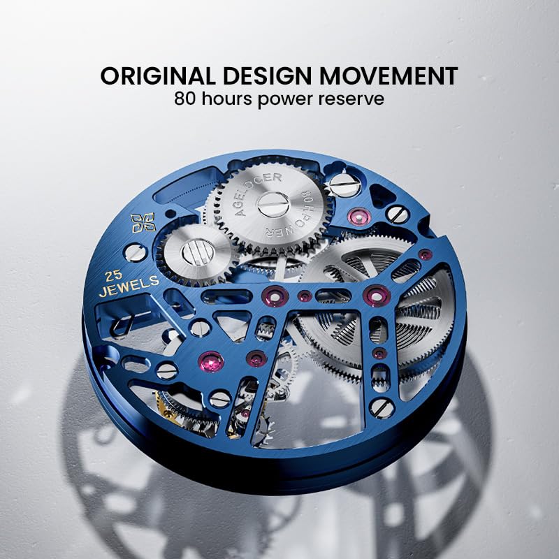 AGELOCER Manual Mechanical Watch for Men, Skeleton Tourbillon/Ceramics Case Sapphire Crystal/ 5ATM Waterproof/Rubber Starp Watches Gifts for Men