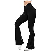 UEU Flare Leggings for Women with Tummy Control, V Crossover High Waisted Yoga Pants, Bootcut Wide Leg, 29-33" Inseam