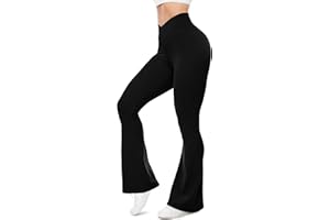 UEU Flare Leggings for Women with Tummy Control, V Crossover High Waisted Yoga Pants, Bootcut Wide Leg, 29-33" Inseam