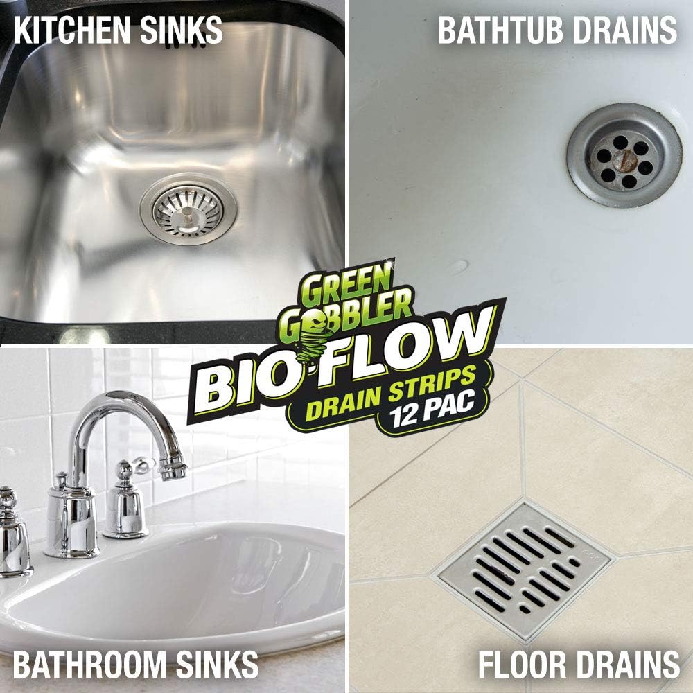 Green Gobbler BIO-FLOW Drain Strips - 24 Strips | Drain Cleaner & Deodorizer Drain Sticks: Health & Personal Care