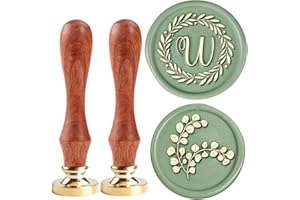 YOLAKIS Initial W Wax Seal Stamp Olive Alphabet W Sealing Stamp and Eucalyptus Wax Stamp Brass Head Decorate Christmas Cards Envelope Gift Wrap Wedding Theme Party Invitation (W)