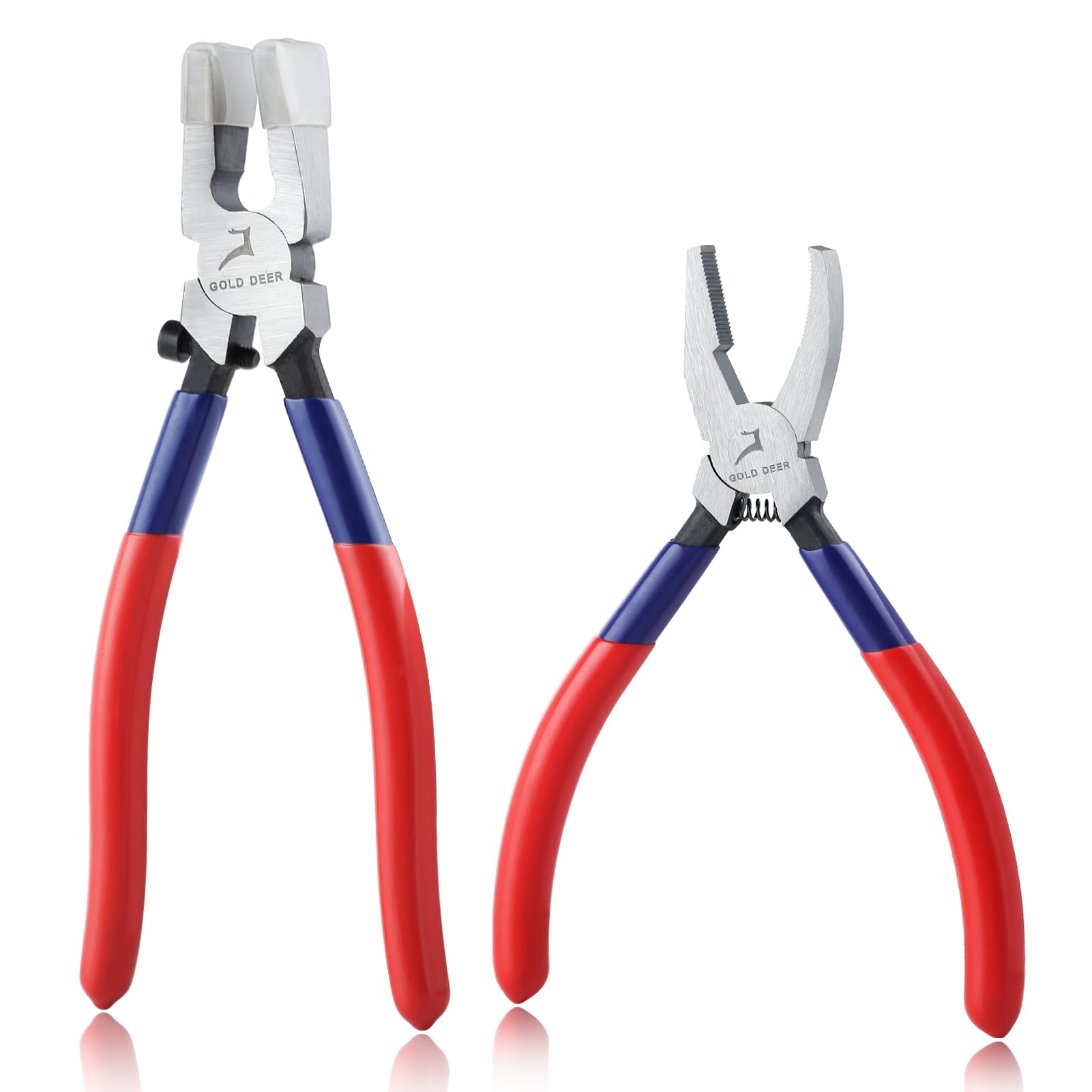 GOLD DEER 2 Pcs Glass Breaking Pliers Set Glass Running Pliers and Breaker Grozer Pliers Glass Cutting Pliers with Adjustable Screw Professional Glass Cutting Tool Stained Glass Cutting Tool Kit