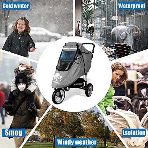 Universal Stroller Rain Cover - Waterproof, Windproof Baby Weather Shield With Elastic Band, Grey