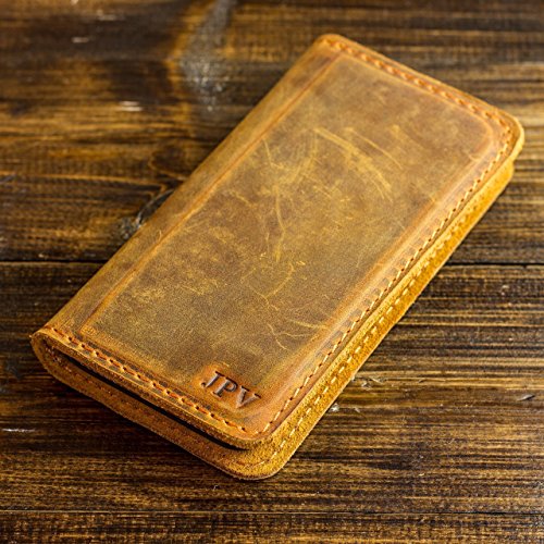 PEGAI Personalized Magnetic Distressed Leather iPhone Wallet Case – McLean (Mahogany, 11)