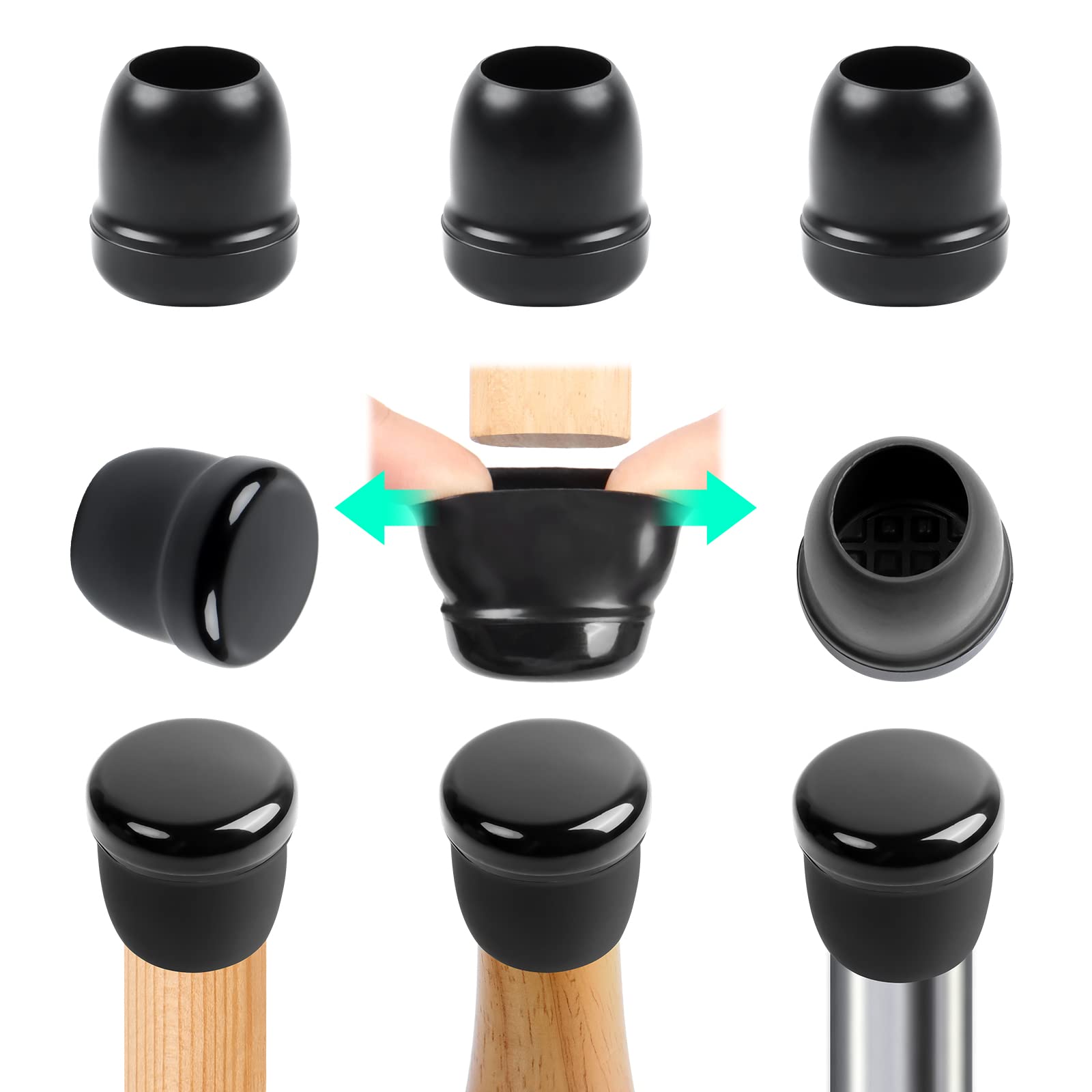 RCHYFEED 24 PCS Chair Leg Caps Sliders for Carpet, Chair Leg Floor Protectors Sliders for Carpet, Silicone Furniture Leg Caps Cups Gliders, Smoothly Slide No Scratches, 0.82-1" Black Round