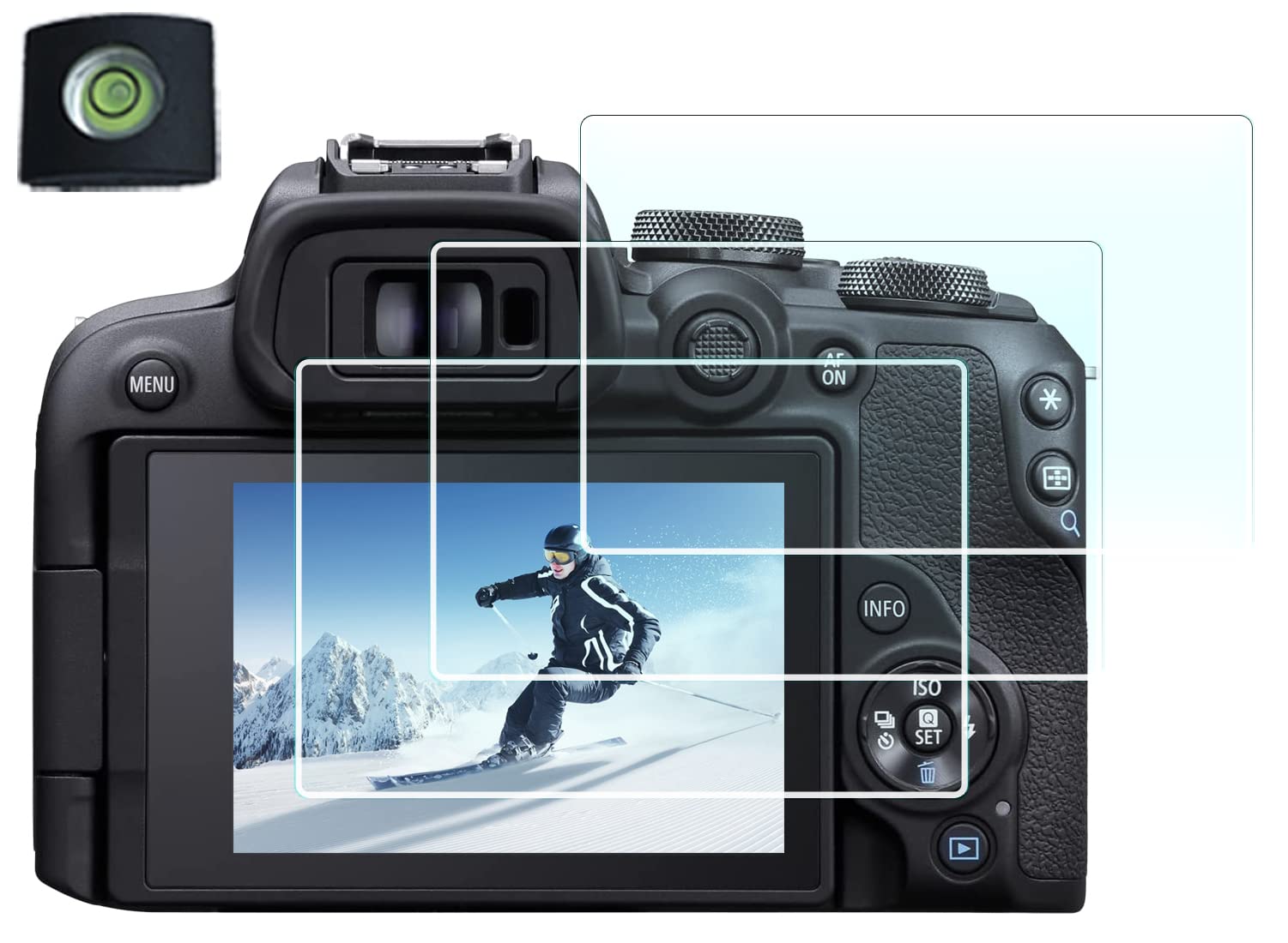 HUIPUXIANG EOS R10 Screen Protector for Canon EOSR10 Camera(for Accessories) with Hot Shoe Cover, Tempered Glass Film 0.3mm High Definition 9H Hardness [3 Pack]