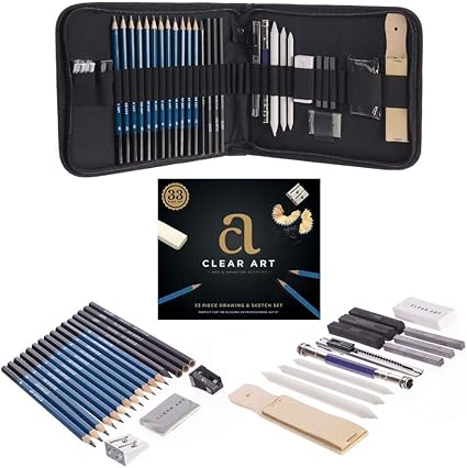 Drawing Kit Drawing Pencils Sketch Pencils 33 Piece Sketch Kit With Case Graphite Pencils Charcoal Pencils Erasers Sharpeners Blending