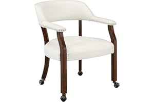 LEEMTORIG Dining Chairs with Casters and Arms, Accent Kitchen Table Chairs with Wheels, Roller Poker Table Chairs, Wooden Game Table Chairs, Cherry Legs & Ivory, SY-1533-WT