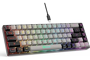 GEODMAER 65% Gaming Keyboard, Wired Backlit Mini Keyboard, Ultra-Compact 68 Keys Membrane Gaming Wired Keyboard for PC Laptop Mac Gamer (Grey-Black)