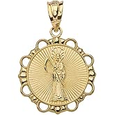 Saint Collection Solid 10k Yellow Gold Santa Muerte (Grim Reaper) Round Charm Pendant