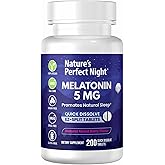 Nature's Perfect Night | Melatonin 5mg | 200 Quick Dissolve Tablets | Natural Mixed Berry Flavor |Preferred Potency | Sugar Free | Vegan | Gluten Free | Value Size