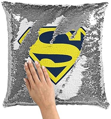 Superman Logo White Sequin Throw Pillow With Stuffing Superman