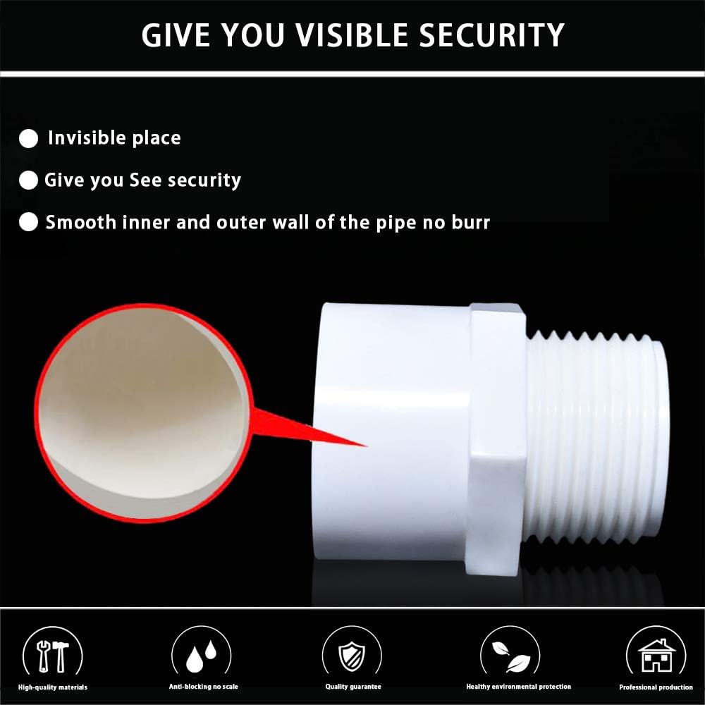 YOFASEN Water Pipe Connectors Kits, 20mm - 6pcs PVC Male Thread Pipe Fittings Adapter Connector + 1pcs Water Pipe Seal Tape - Image 4
