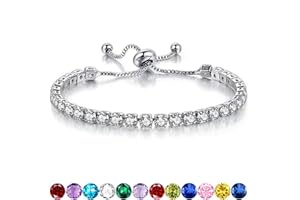 SFONI Birthstone Bracelet for Women, Silver Tennis Bracelets with Cubic Zirconia Adjustable Slider Bracelet Birthday Mother's Day Graduation Gifts for Her Mom Wife Girlfriend