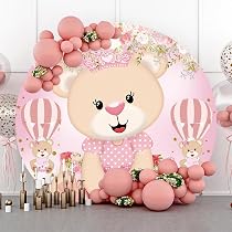 Amazon.com : AOFOTO 7.2x7.2ft Pink Bear Baby Shower Round Backdrop ...