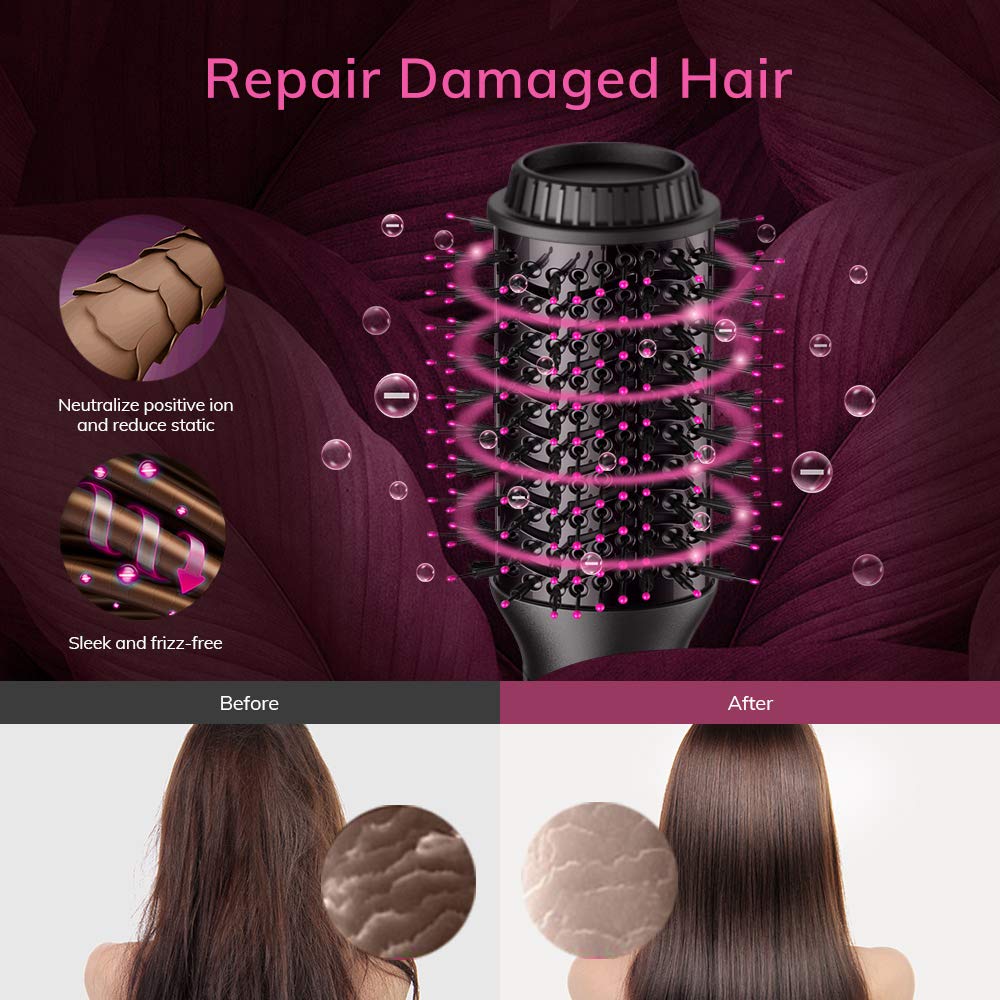 AEVO Hot Air Brush, Combination Hair Dryer Brush & Volumizer, Large Brush Surface, 4-in-1 Hair Dryer, Styler, Curler, Straightener [3 Modes], Black : Beauty