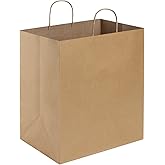 BagDream Kraft Paper Bags 14x10x15.75 Ultra Wide Large Paper Gift Bags with Handles for Takeouts, Parties, Shopping, Food Packing, Recyclable Food Service Bags Brown 25 Count Paper Grocery Sacks