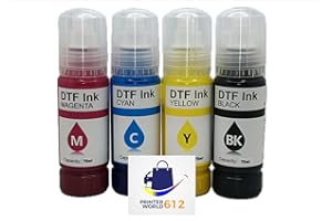 PRINTERWORLD612 Replacement DTF Ink for DTF Film, Sediment-Free DTF Transfer Ink Refill for Printers ET-2400 ET-2800 ET-2803 ET-2850 ET-4800 ET-4700 (70ml x 4, C/M/Y/K) New