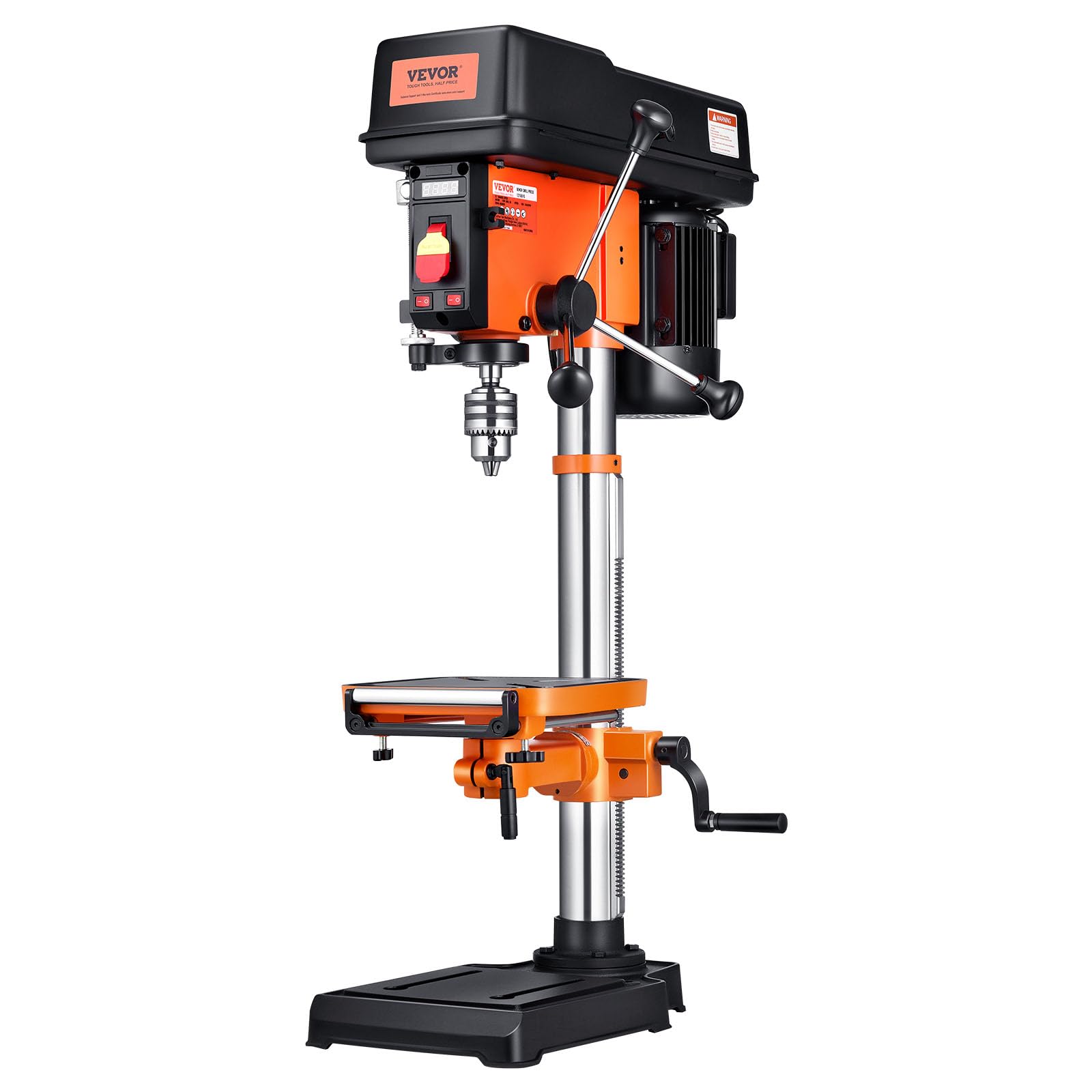 VEVOR Taladro de mesa de 12 pulgadas, 5 amperios 120 V, taladro de banco de hierro fundido de velocidad variable, distancia de giro de 12 pulgadas, mesa de trabajo inclinable de 0 a 45° con luz de trabajo láser, taladradora de mesa para madera y metal