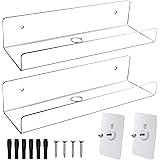 Mocoosy 2 Pack Clear Acrylic Floating Wall Shelf 10'', Invisible Wall Mounted Ledge Shelf, Small Display Shelves for Smart Sp
