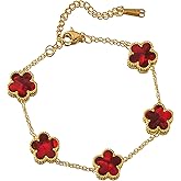 Clover Bracelet for Women - 18K Gold Plated Waterproof Stainless Steel Four Leaf Flower Bracelet - Mother of Pearl Lucky Flower Design - Adjustable Trendy Jewelry Gifts