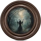 MOCHPEN Witch Round Wall Art Decor, Gothic Forest Painting Artwork, Dark Fantasy Halloween Wall Decoration for Bedroom Living Room Gallery, 5.7x5.7 Inch