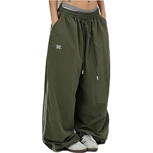 Weierpidan Women's Baggy Track Pants, High Waist Wide Leg Joggers with Casual Loose Streetwear Parachute Pants for Dance
