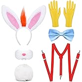 Matiniy 6Pcs Halloween Bunny Costume Set Include Rabbit Headband Nose Tail Bow Tie Suspender and Gloves for Men Party Dress Up