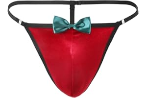 Zaldita Mens Christmas Pompom Thong Lingerie Santa T-Back Underwear Low Rise Adjustable Strap