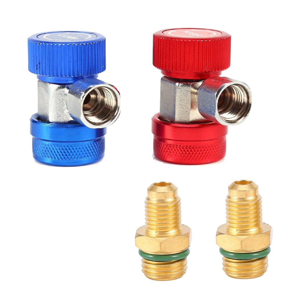 Youngine Adjustable R134A Quick Coupler Adapter Fittings High Low Air Conditioner Manifold Gauge Hose Conversion Set, 1/4" SAE HVAC